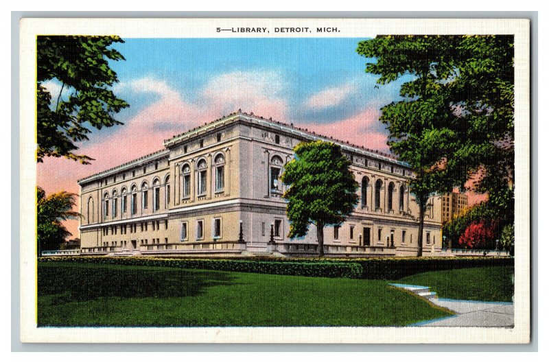 Library Detroit Mich. Michigan Vintage Standard View Postcard 