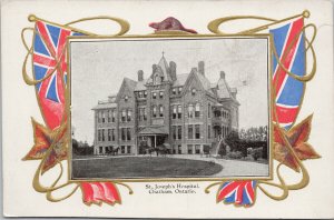 Chatham Ontario St. Joseph's Hospital Patriotic Flag Maple Postcard E84 *as is