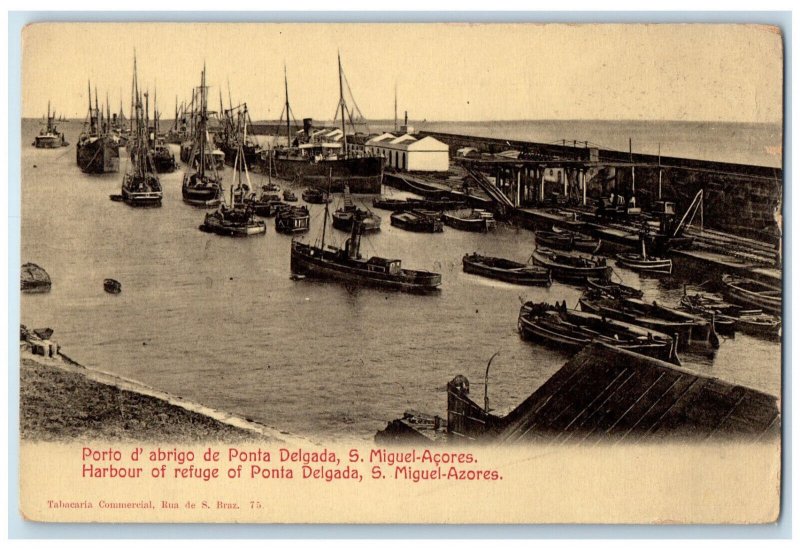 c1910 Harbour of Refuge of Ponta Delgada S Miguel-Azores Portugal Postcard