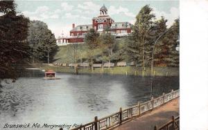 BRUNSWICK, ME  Maine    MERRYMEETING PARK-Casino & Pond    c1900's Postcard