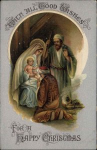 Christmas Nativity Joseph Mary Baby Jesus Wiseman c1910 Vintage Postcard
