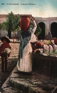 Vintage Postcard At The Fountain Scene In Mexico Where Water Situation Is Grave