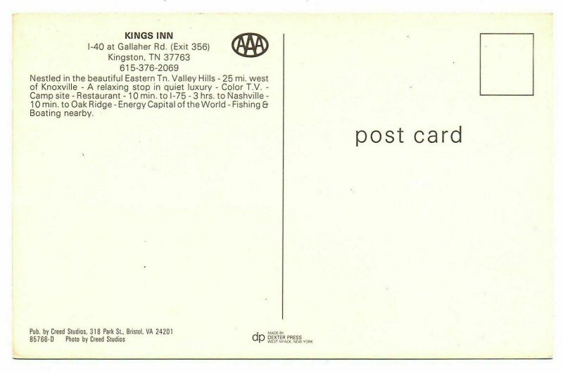 Kingston Tennessee Postcard Multi-view King's Inn Motel Interior Exterior #75912