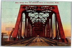 Postcard WA Vancouver Steel Bridge over Columbia River