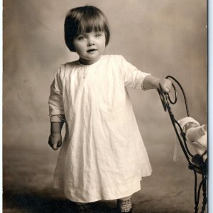 ID'd 1916 Adorable Little Girl RPPC Cute Baby +Doll Mildred Elizabeth Kline A161