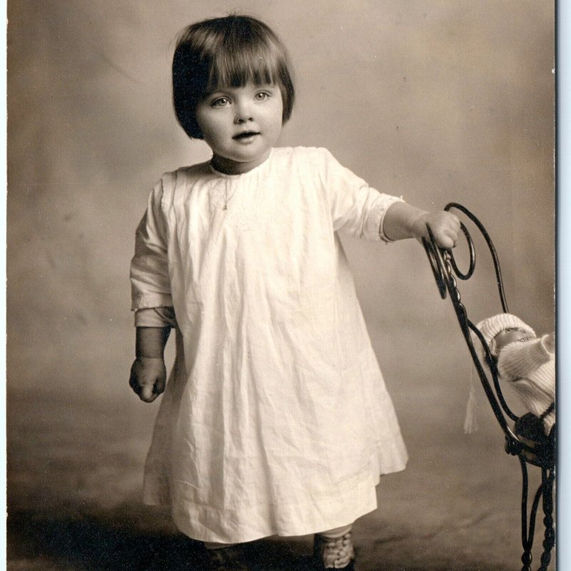 ID'd 1916 Adorable Little Girl RPPC Cute Baby +Doll Mildred Elizabeth Kline A161