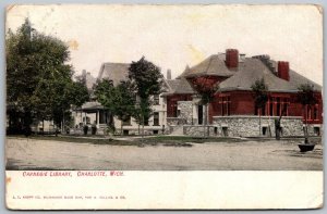 Charlotte Michigan 1908 Postcard Carnegie Library