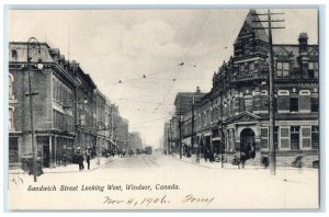 1906 Looking West at Sandwich Street Windsor Ontario Canada Postcard