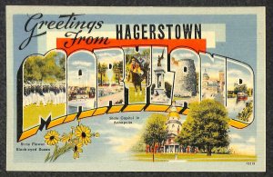 GREETINGS FROM HAGERSTOWN MARYLAND LARGE LETTER POSTCARD (c. 1940s)