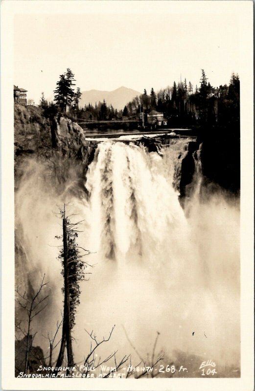 Snoqualmie Falls Washington Lodge at Left RPPC Ellis Photo Postcard V19