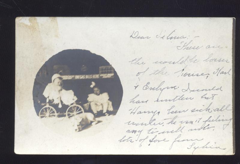 RPPC 1907 CHICAGO ILLINOIS CUTE CHILDREN IN BUGGY WILMINGTON DELAWARE POSTCARD