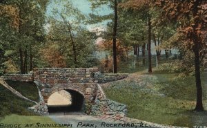 Vintage Postcard1912 Scenic View Bridge At Sinnissippi Park Rockford Illinois IL