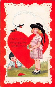 G12/ Valentine's Day Love Holiday Postcard c1910 Cute Kids Heart Birds 17