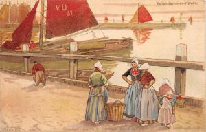 Volendammer Haven Netherlands~Sailboats~Melchers Artist Signed POSTCARD c1900s