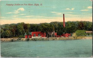 Pumping Station on Fox River, Elgin IL c1914 Vintage Postcard C51