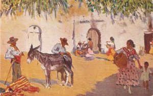 M.Bertuchy. An Andalucian farm yardOld Vintage Spanish, artist drawn, postcard