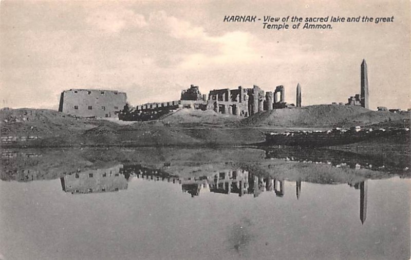 View of the sacred lake and the great Temple of Ammon Karnak Egypt, Egypte, A...