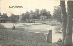 c1915 Postcard; St. Joe River Dam, Three Rivers MI, St. Joseph County Posted