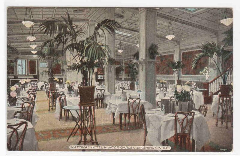 National Hotel Winter Garden Restaurant Interior Washington DC 1910c postcard