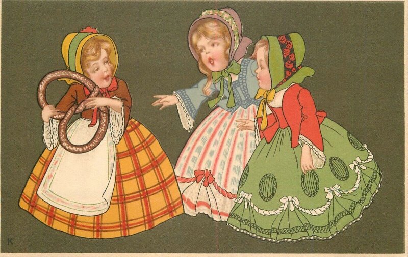 Postcard C-1910 Girl Children Pretzel Ethnic Dress 23-12894