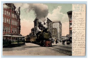 c1905 Train Passing Through The Streets Station Depot Syracuse NY Postcard 