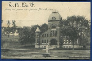 Norwalk Connecticut Armory Nathan Hale Fountain Postcard 