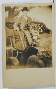 Azusa Los Angeles California Mr. Isom Haskill Sr in Automobile RPPC Postcard N18