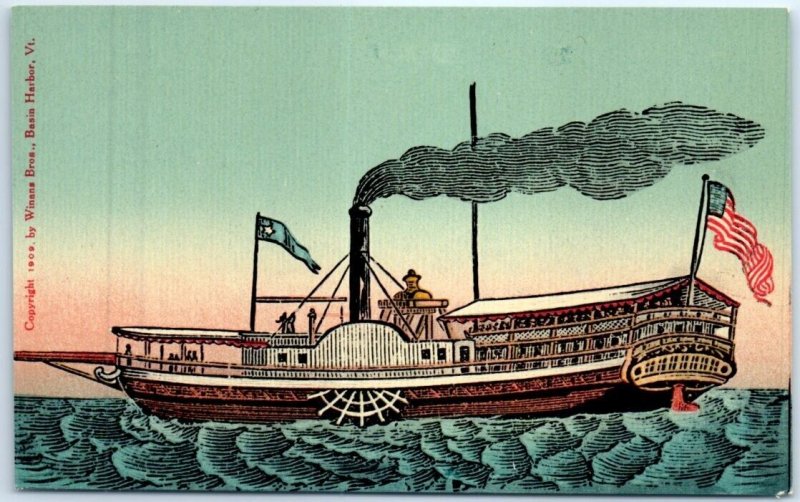 Postcard - First Steamboat on Lake Champlain - Vermont