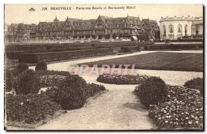 Old Postcard Deauville Flower beds in bloom And Normandy Hotel