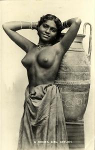 ceylon, Beautiful Nude Native Rodiya Girl against Vase, Pottery (1940s) RPPC