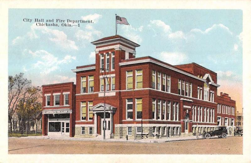 Chickasha Oklahoma City Hall And Fire Department Antique Postcard K12917