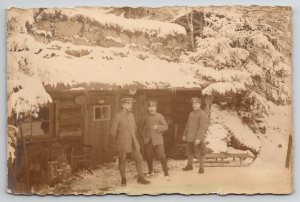 WW1 Austria Soldiers Camp Cabin Snow RPPC Great War Real Photo Postcard I37