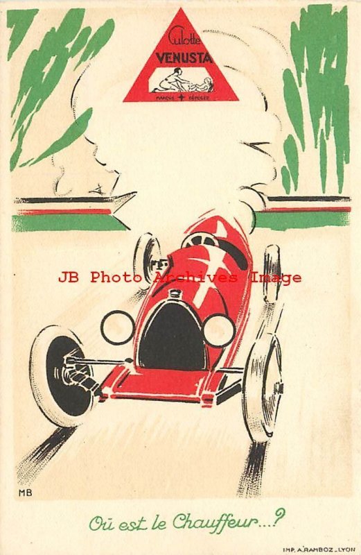 Artist Signed MB, A. Ramboz, Advertising Culotte Venusta, Early Auto Race Car