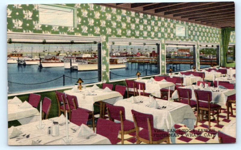 SAN DIEGO, California CA ~ Roadside FISHERMAN'S WHARF CAFE 1940s Linen  Postcard