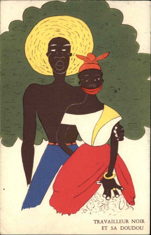 Great Art Deco - Native Black People Venezuela Doudou c1950 Postcard