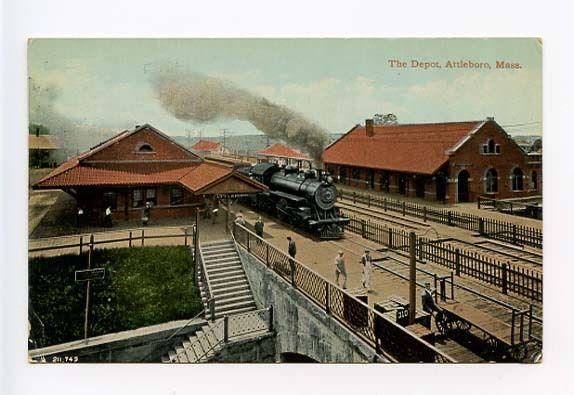 Attleboro MA Railroad Depot Train Station Postcard