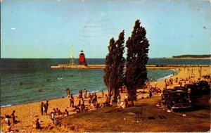 Municipal Bathing Beach Lake Michigan Coast Guard Station Charlevoix Postcard PM 