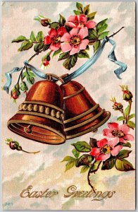 1910's Easter Greetings Bells Flowers Wishes Card Posted Postcard