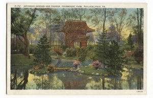 Postcard Japanese Garden + Pagoda Fairmount Park Philadelphia PA 1933