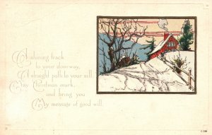 Vintage Postcard Christmas Message Of Good Will Holiday Season Landscape Winter