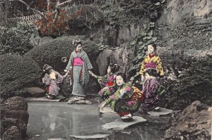 c.'06 Early Japanese Art , Geishas at the Garden, Old Postcard