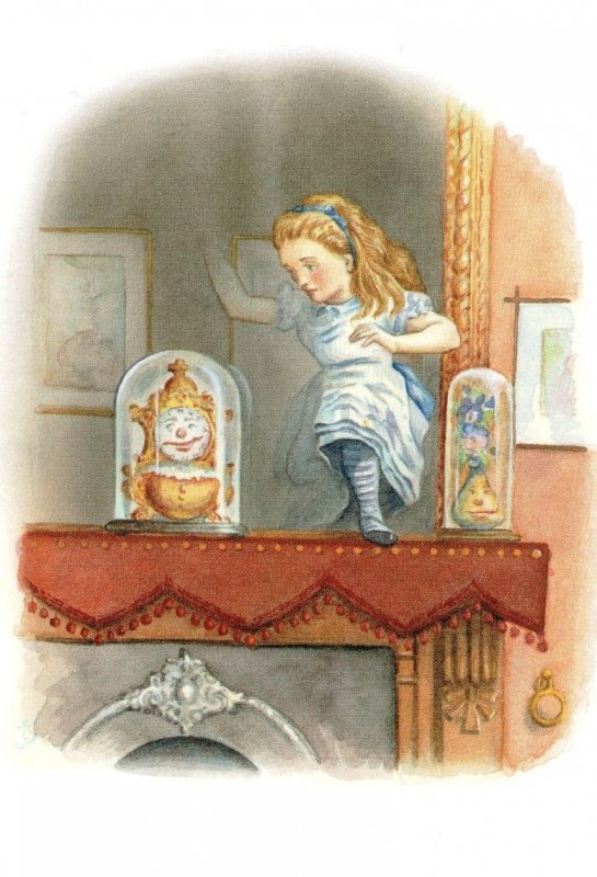 Alice In Wonderland The Looking Glass Room Clock Old Book Postcard