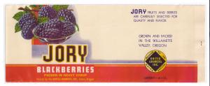 Vegetable Can Label Salem OR  Jory Blackberries 1 lb 4 oz Vintage