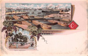 Egypt Alexandria Port et ecluses Eglise anglicane Grapes Flag postcard C313