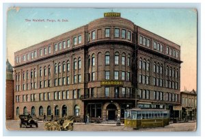 c1910 Cars, Streetcar The Waldorf Building, Fargo, North Dakota ND Postcard