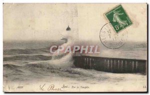 Old Postcard Sea By Storm Lighthouse