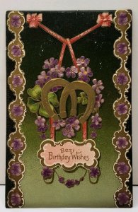Best Birthday Wishes Embossed Golden Horseshoes 1907 to Harrisburg Postcard E9