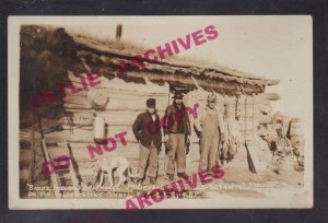 McLaughlin SOUTH DAKOTA RPPC c1915 SIOUX INDIANS Indian LOG CABIN Farm DOG SD