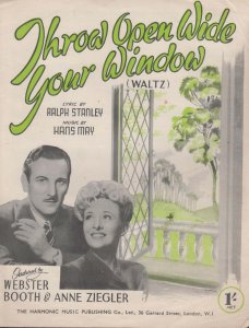 Throw Open Wide Your Window Waltz Anne Ziegler 1940s Sheet Music