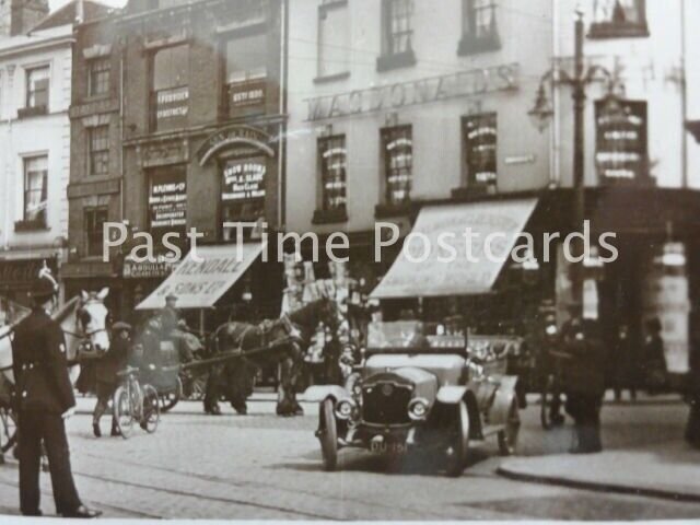 COVENTRY Broadgate shows OPEN TOP TRAMS MACDONALDS c1915 RP by Kingsway S11597